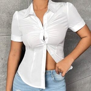 NWOT SHEIN Solid Ruched Button Front Shirt
